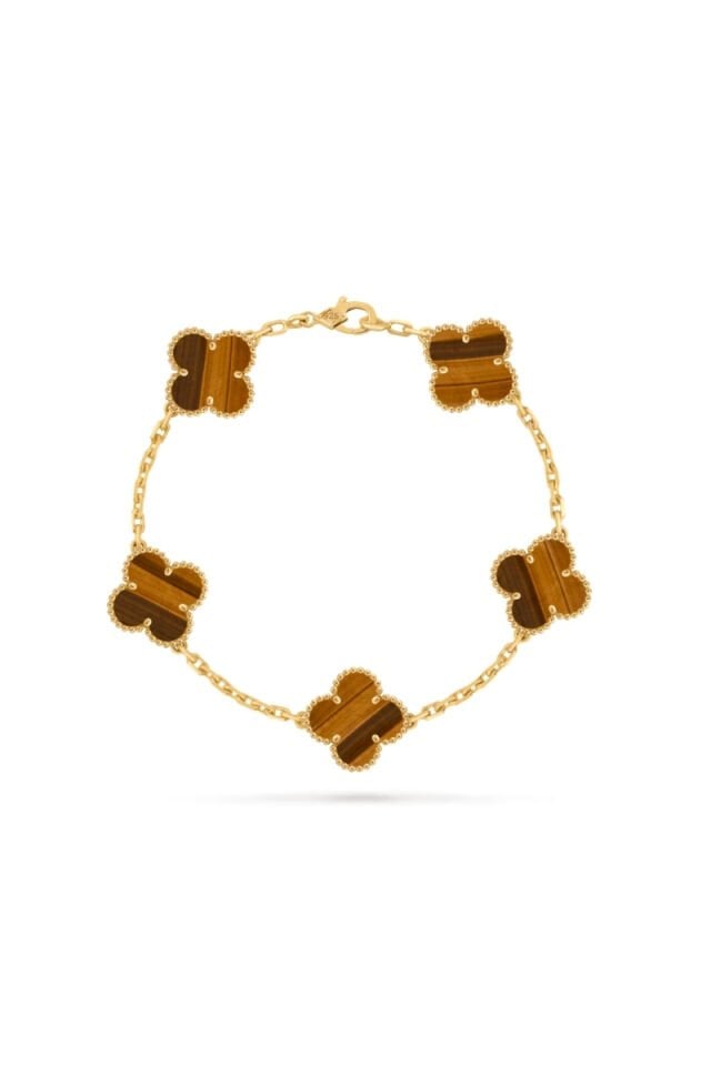 Mevabi 5'li Yonca 925 Ayar Gümüş Bileklik (Altın Kaplama)