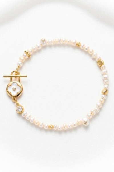 Majori İnci Bileklik (925 Ayar Gümüş Üzeri 14K Altın Kaplama)